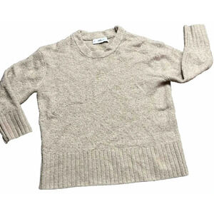 ZARA Tan Beige Ribbed Knit 3/4 Sleeve Pullover Crew Neck Sweater Size S